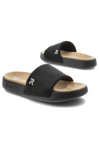 Klapki damskie Rieker, cholewka z tworzywa wsuwany fason szeroki pasek z przodu, czarne, W3250-00. Okazja: na co dzień, na spacer. Kolor: czarny. Materiał: materiał. Sezon: lato. Styl: klasyczny, wakacyjny, casual #3