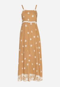 Born2be - Brązowa Wiskozowa Sukienka z Geometrycznym Wzorem Lenirisa. Okazja: na co dzień. Kolor: brązowy. Materiał: wiskoza. Długość rękawa: na ramiączkach. Wzór: geometria. Typ sukienki: proste. Styl: klasyczny, casual, elegancki #5