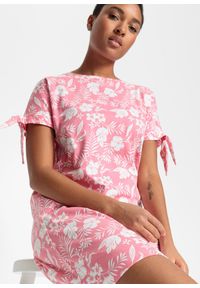 bonprix - Sukienka z dżerseju w kwiaty. Kolor: różowy. Materiał: jersey. Wzór: kwiaty