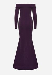 Born2be - Ciemnofioletowa Dopasowana Sukienka Hiszpanka z Rozcięciem i Rozszerzanym Dołem Emilenne. Typ kołnierza: dekolt hiszpanka. Kolor: fioletowy. Długość rękawa: długi rękaw. Typ sukienki: z odkrytymi ramionami. Styl: wizytowy #3