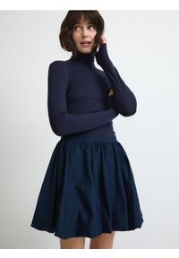 Reserved - Spódnica mini bombka - granatowy. Kolor: niebieski. Materiał: bawełna, tkanina #1