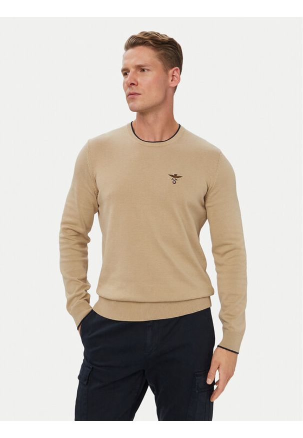 Aeronautica Militare Sweter 262MA1631UL00506 Beżowy Regular Fit. Kolor: beżowy. Materiał: bawełna