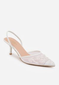 Renee - Białe Siateczkowe Czółenka na Szpilce z Haftami i Perełkami Branira. Okazja: na imprezę. Zapięcie: pasek. Kolor: biały. Wzór: haft. Obcas: na szpilce. Styl: elegancki #3