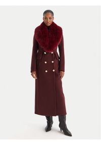 YES LONDON Płaszcz wełniany CD1230ECO Bordowy Regular Fit. Kolor: czerwony. Materiał: syntetyk