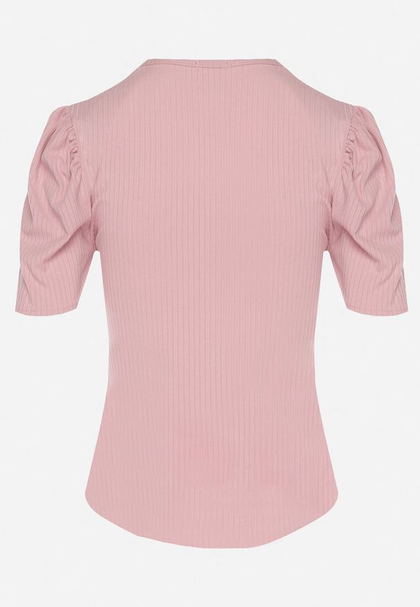 Born2be - Różowy T-shirt z Dekoltem w Serek Sunesse. Okazja: na co dzień. Typ kołnierza: dekolt w serek. Kolor: różowy. Materiał: jeans. Styl: klasyczny, casual