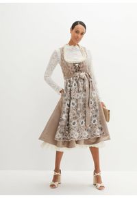 bonprix - Krótka bluzka koronkowa w ludowym stylu, długi rękaw. Kolor: biały. Materiał: koronka. Długość rękawa: długi rękaw. Długość: krótkie. Wzór: koronka #3