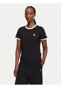 Karl Lagerfeld - KARL LAGERFELD T-Shirt Ikon Patch A3W17078 Czarny Slim Fit. Typ kołnierza: dekolt w karo. Kolor: czarny. Materiał: bawełna #1
