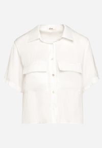 Born2be - Biała Koszula o Krótkim Kroju z Kieszeniami Rivanaes. Kolor: biały. Materiał: jeans. Długość rękawa: krótki rękaw. Długość: krótkie. Styl: elegancki #7