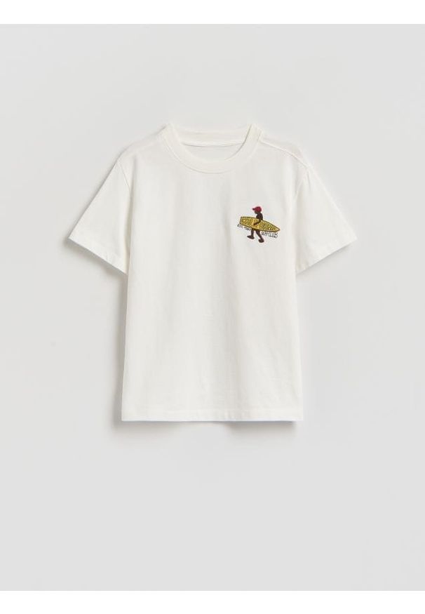 Reserved - Bawełniany t-shirt z nadrukiem - biały. Kolor: biały. Materiał: bawełna. Wzór: nadruk