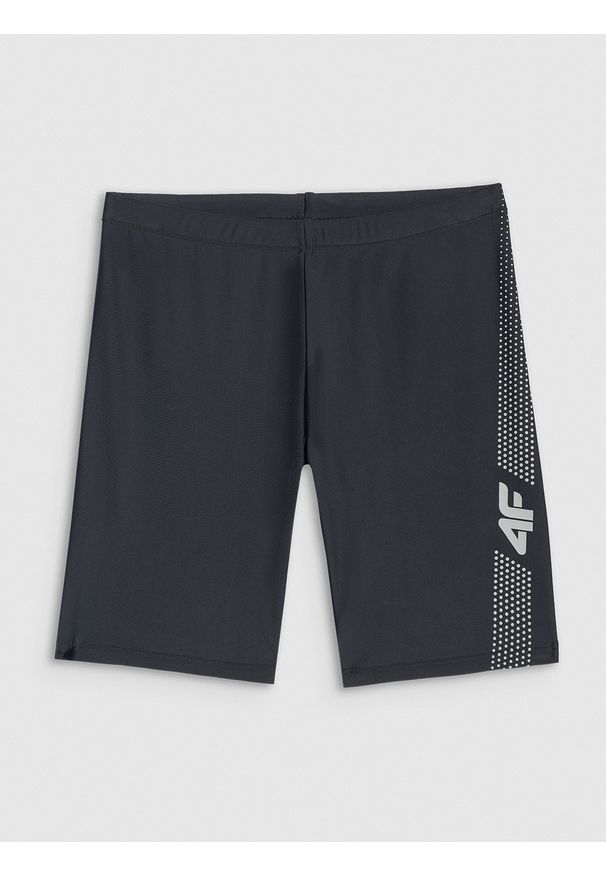4f - 4F Kąpielówki chłopięce - czarne 134/140 (8-10 lat). Kolor: czarny. Materiał: włókno, syntetyk, materiał, elastan. Wzór: nadruk