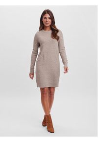 Vero Moda Sukienka dzianinowa 10215523 Beżowy Relaxed Fit. Kolor: beżowy. Materiał: syntetyk