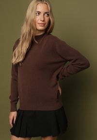 Born2be - Brązowy Sweter z Wełną i Wiskozą o Prostym Fasonie z Półgolfem Giolera. Okazja: na spotkanie biznesowe, do pracy, na co dzień. Kolor: brązowy. Materiał: wełna, wiskoza. Długość rękawa: długi rękaw. Długość: długie. Styl: biznesowy, casual, elegancki #3