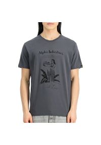 Koszulka męska Alpha Industries Hawaii 156525684 - szara. Kolor: szary. Materiał: bawełna. Długość rękawa: krótki rękaw. Długość: krótkie. Wzór: aplikacja #1