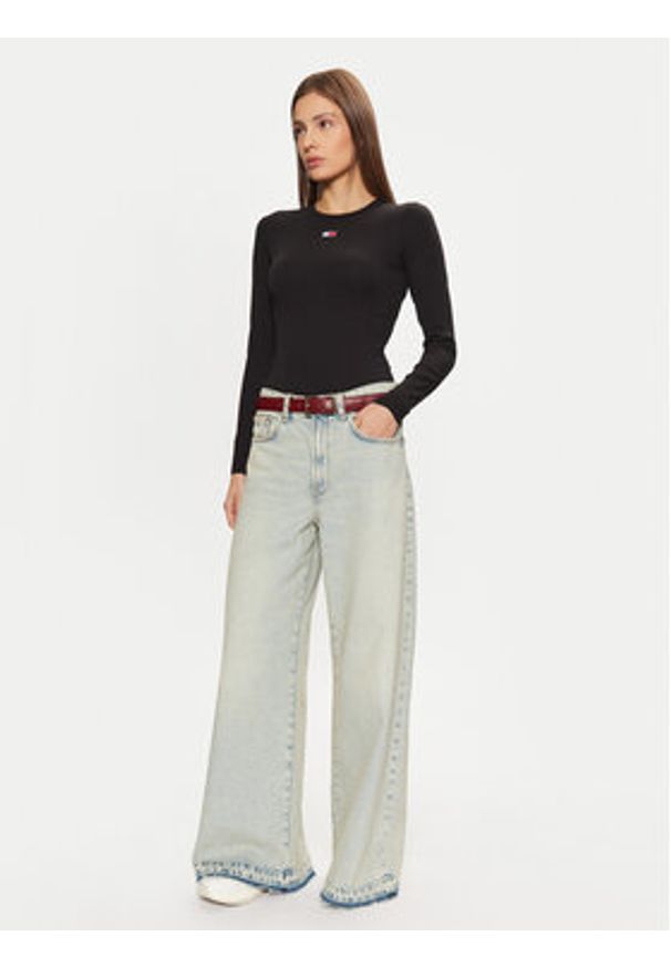 Tommy Jeans Bluzka DW0DW20178 Czarny Slim Fit. Kolor: czarny. Materiał: bawełna