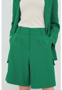 only - Only szorty damskie kolor zielony gładkie high waist. Okazja: na co dzień. Stan: podwyższony. Kolor: zielony. Materiał: tkanina. Wzór: gładki. Styl: casual #5