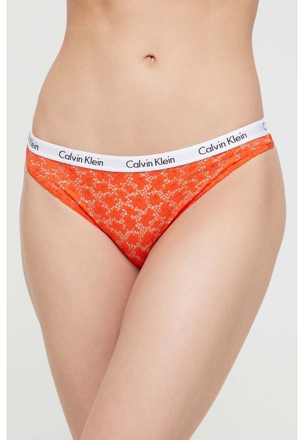 Calvin Klein Underwear brazyliany kolor pomarańczowy z koronki. Kolor: pomarańczowy. Materiał: koronka. Wzór: koronka