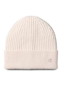 Calvin Klein Czapka Ck Metal Wool Beanie LV04D8032G Écru. Materiał: wełna, materiał