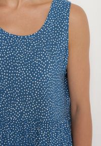 Born2be - Niebieska Bawełniana Sukienka w Kropki z Falbanami Zerolia. Okazja: do pracy, na co dzień, na spotkanie biznesowe. Kolor: niebieski. Materiał: bawełna. Wzór: kropki. Typ sukienki: proste. Styl: casual, klasyczny, biznesowy #4