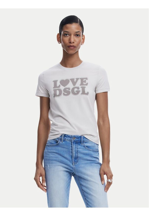 Desigual T-Shirt Love Dsgl 25SWTK10 Szary Regular Fit. Kolor: szary. Materiał: bawełna