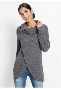 bonprix - Sweter z grubej dzianiny. Typ kołnierza: golf. Kolor: szary. Materiał: dzianina. Styl: elegancki #1