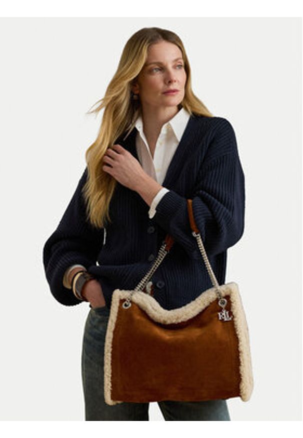 Lauren Ralph Lauren - LAUREN RALPH LAUREN Torebka Large Bradley 431980180001 Brązowy. Kolor: brązowy. Materiał: zamszowe, skórzane