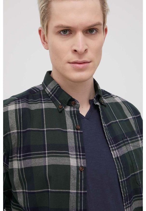 Jack & Jones koszula bawełniana męska kolor zielony regular z kołnierzykiem button-down. Typ kołnierza: button down. Kolor: zielony. Materiał: bawełna. Długość rękawa: długi rękaw. Długość: długie