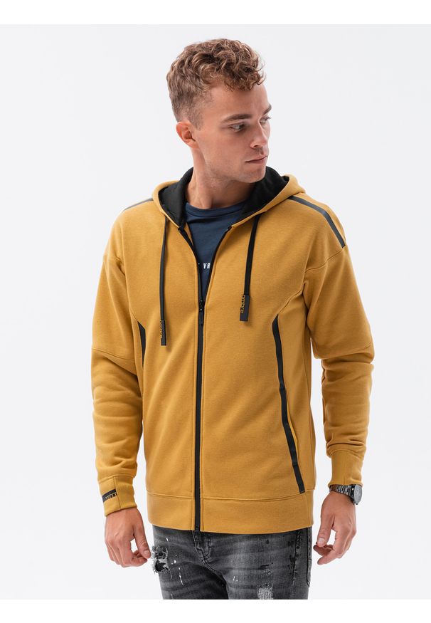 Żółta bluza Ombre Clothing z kapturem, z nadrukiem