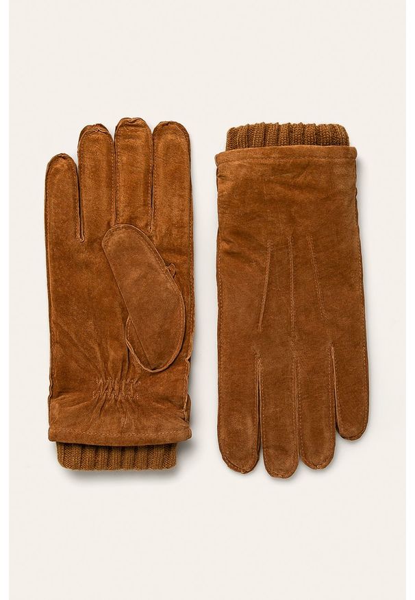 Pepe Jeans - Rękawiczki skórzane Leonardo. Kolor: brązowy. Materiał: skóra