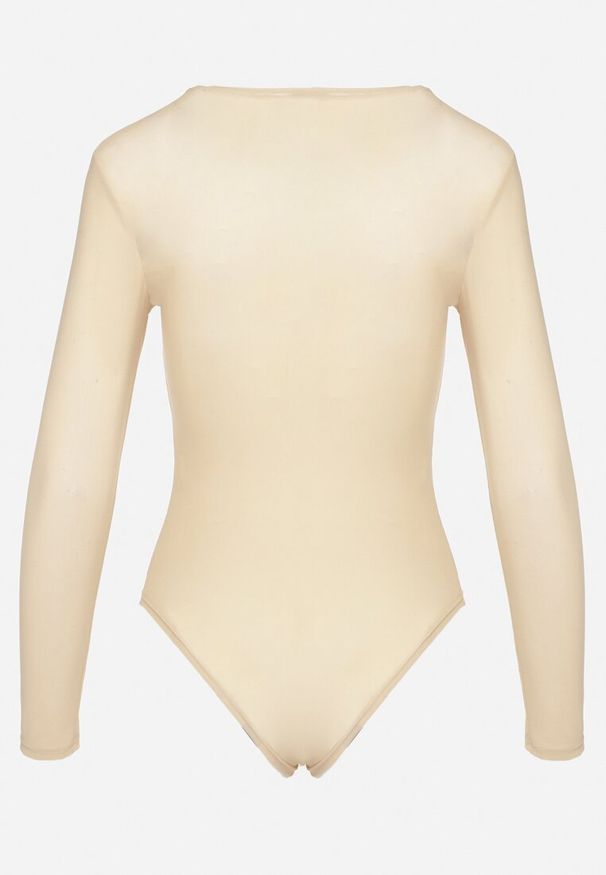 Born2be - Jasnobeżowe Gładkie Body z Długimi Rękawami Teuma. Kolor: beżowy. Długość rękawa: długi rękaw. Długość: długie. Wzór: gładki