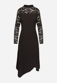 Born2be - Czarna Rozkloszowana Sukienka z Koronką i Stójką Edanith. Okazja: na co dzień. Typ kołnierza: kołnierzyk stójkowy. Kolor: czarny. Materiał: koronka. Długość rękawa: długi rękaw. Wzór: koronka. Typ sukienki: proste. Styl: wizytowy, casual #7