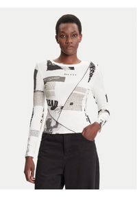 Desigual Bluzka Newspaper 25WWTK25 Biały Regular Fit. Kolor: biały. Materiał: wiskoza