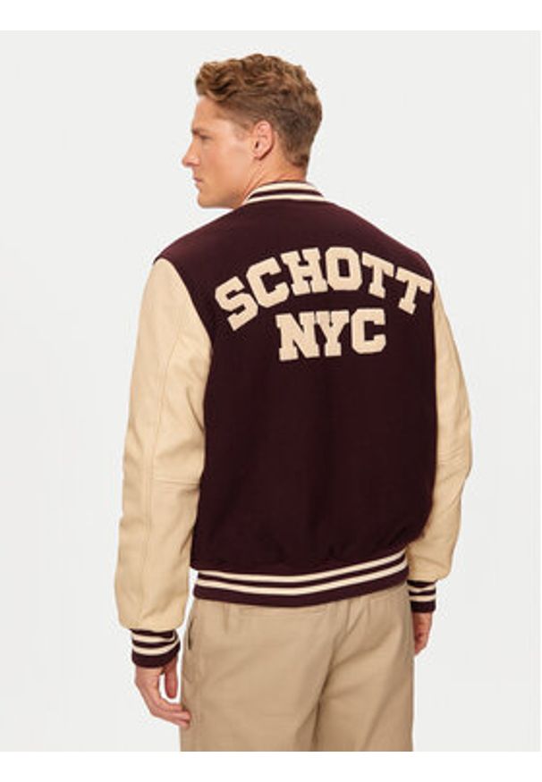 SCHOTT N.Y.C. Kurtka bomber LC8705 Bordowy Regular Fit. Kolor: czerwony. Materiał: skóra