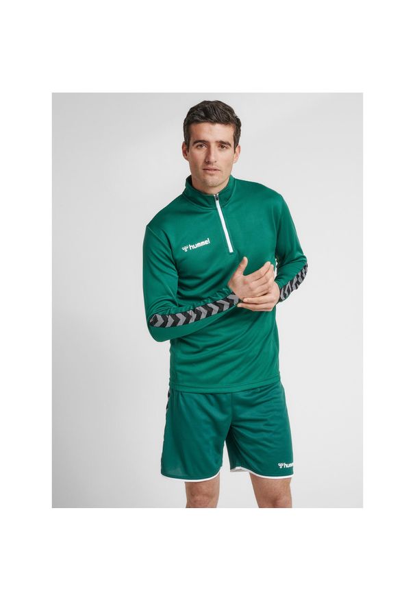 Bluza Hummel demi-zip hmlAUTHENTIC. Kolor: wielokolorowy, biały, zielony. Materiał: materiał. Sport: piłka nożna, fitness