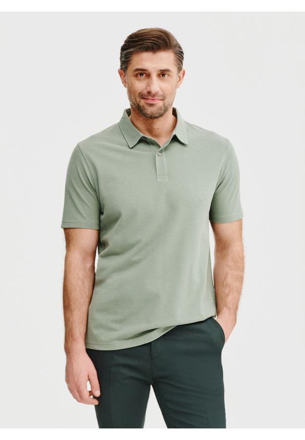 Pako Lorente - PAKO LORENTE – Męski t-shirt polo w kolorze zielonym. Okazja: na co dzień. Typ kołnierza: polo. Kolor: beżowy, brązowy, zielony. Materiał: poliester, bawełna. Styl: casual