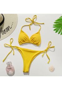 Intica - Bikini trójkątne prążkowane na plażę i basen Tovah. Kolor: żółty. Materiał: prążkowany
