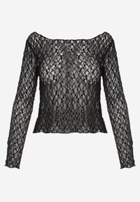 Born2be - Czarna Koronkowa Bluzka na Długi Rękaw z Dekoltem Typu Łódka Themenea. Okazja: do pracy, na co dzień. Typ kołnierza: dekolt w łódkę. Kolor: czarny. Materiał: koronka. Długość rękawa: długi rękaw. Długość: długie. Wzór: koronka. Styl: elegancki, klasyczny, casual #8