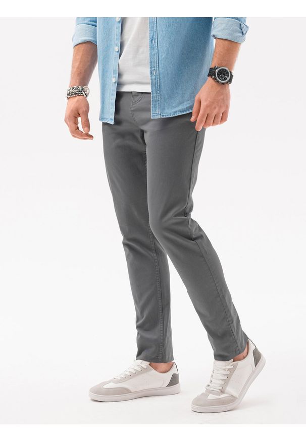 Ombre Clothing - Spodnie męskie chinosy SLIM FIT P1059 - szare - XXL. Okazja: na co dzień. Kolor: szary. Materiał: bawełna, tkanina, elastan. Styl: casual