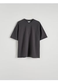 Reserved - Gładki T-shirt oversize - ciemnoszary. Kolor: szary. Materiał: dzianina, bawełna. Wzór: gładki