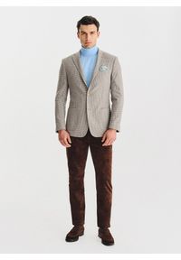 Pako Lorente - PAKO LORENTE - Jasnobrązowa marynarka w drobną kartkę. Okazja: na co dzień. Kolor: brązowy. Materiał: wełna, poliester. Wzór: kratka. Styl: casual #4