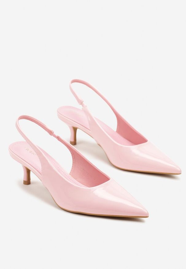 Renee - Różowe Czółenka Slingback Vices z Lakierowanym Połyskiem na Kaczuszce Sonwena. Okazja: na co dzień. Nosek buta: szpiczasty. Zapięcie: pasek. Kolor: różowy. Materiał: lakier. Obcas: na szpilce. Styl: klasyczny, elegancki, casual. Wysokość obcasa: średni