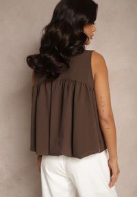 Renee - Brązowa Bluza Oversize z Kołnierzykiem o Rozkloszowanym Kroju Erivelle. Okazja: na co dzień. Kolor: brązowy. Styl: casual