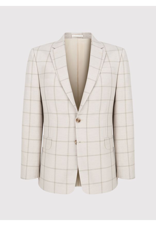 Pako Lorente - PAKO LORENTE – Beżowa marynarka męska w kratę Windowpane. Kolor: beżowy. Materiał: tkanina. Wzór: kratka. Styl: elegancki