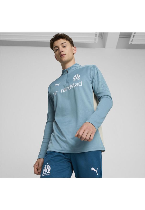 Puma - Męska bluza treningowa Olympique Marsylia z zamkiem 1/4 PUMA. Kolor: niebieski, wielokolorowy, beżowy. Sport: fitness, piłka nożna