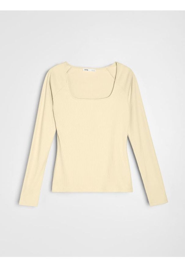 Sinsay - Prążkowana koszulka z długim rękawem - żółty. Kolor: żółty. Materiał: prążkowany. Długość rękawa: długi rękaw. Długość: długie