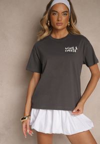 Renee - Ciemnoszary T-shirt z Bawełny z Nadrukiem Adferia. Okazja: na co dzień. Kolor: szary. Materiał: bawełna. Wzór: nadruk. Styl: klasyczny, elegancki, casual #3