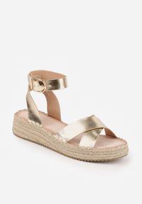 Renee - Złote Sandały z Plecionki w Stylu Boho VICES z Paskami w Kształcie X Nahmala. Okazja: na co dzień. Zapięcie: pasek. Kolor: złoty. Wzór: paski, aplikacja. Sezon: lato. Styl: boho #5