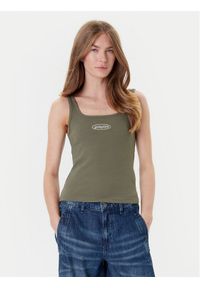 Guess Jeans Top W5YP35 KA0H1 Khaki Regular Fit. Kolor: brązowy. Materiał: bawełna