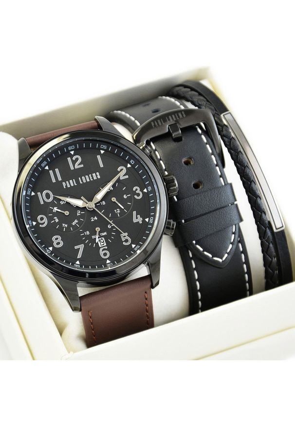 Zestaw męski zegarek Paul Lorens - BAYAS 2 PASKI + bransoletka
