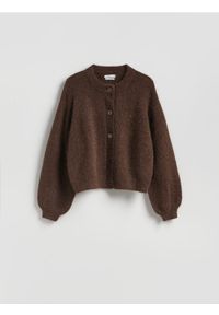 Reserved - Kardigan z wełną - ciemnobrązowy. Kolor: brązowy. Materiał: wełna #1