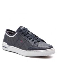 TOMMY HILFIGER - Buty Tommy Hilfiger Core Corporate Leather Sneaker M FM0FM00552-403 niebieskie. Okazja: na co dzień. Kolor: niebieski. Materiał: syntetyk, materiał, skóra. Szerokość cholewki: normalna #4